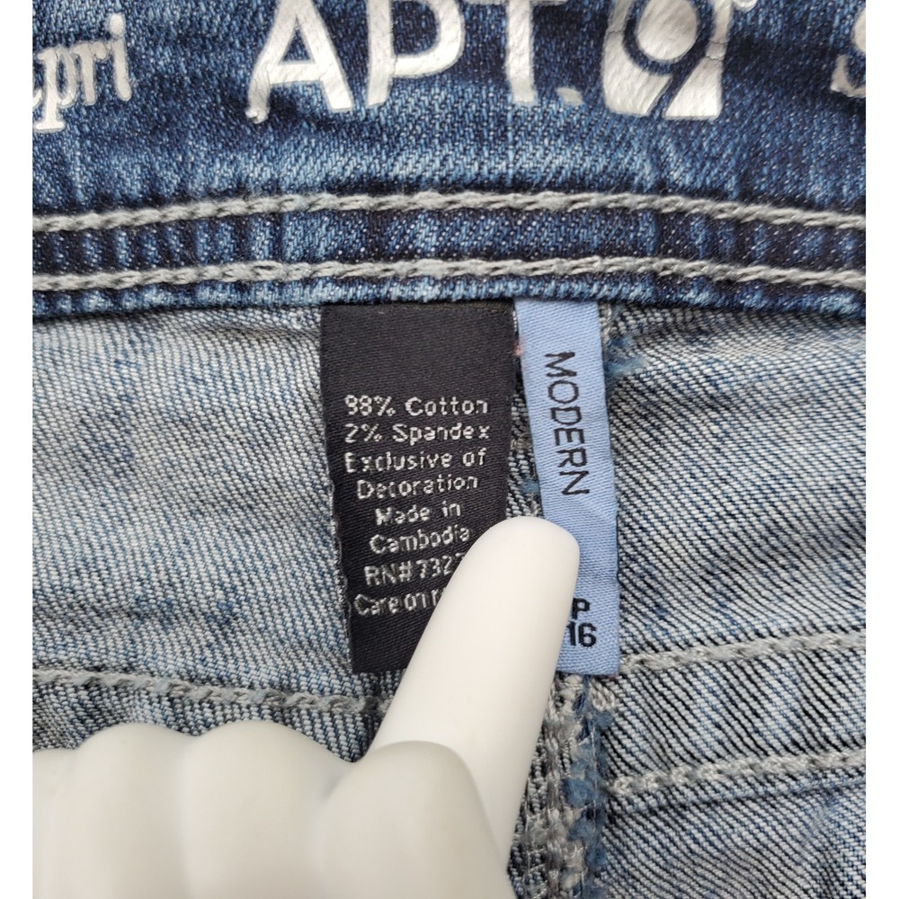 Capri Jeans Blue Embellished Pocket Womens Size 16P Modern Straight Leg Apt 9 - Picture 6 of 6